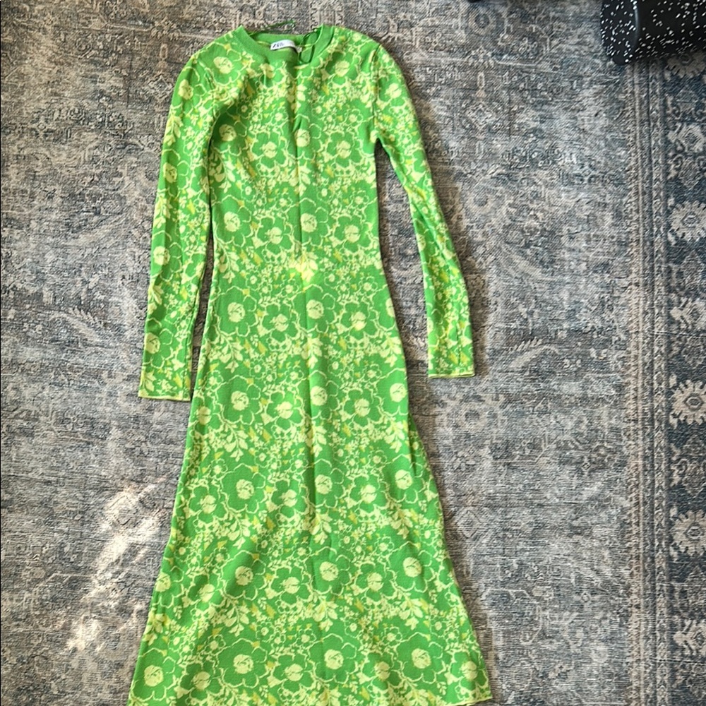 Floral Green Long Sleeve Dress